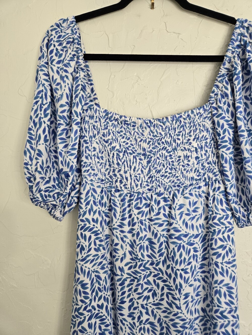 India Collection Emerson Fry Santiago 3 Smocked Boho Blue White Dress, XS/S - Picture 10 of 14